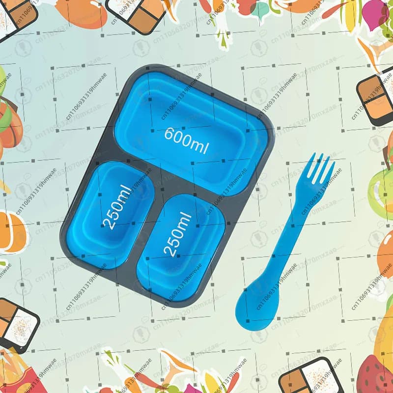 Scatola da pranzo pieghevole in silicone da 1 pezzo, contenitore per alimenti ecologico con coperchio in PP per la preparazione dei pasti Bento