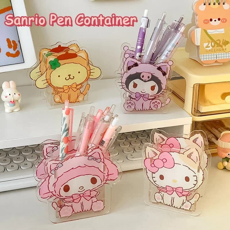 Nuovo Kuromi Hello Kitty Portapenne in acrilico trasparente Kawaii Desktop Organizer Scatola di immagazzinaggio di cancelleria di grande capacità Regalo per bambini