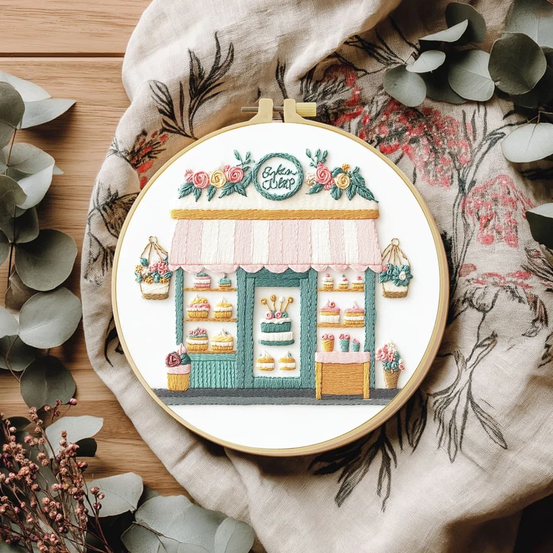Kit Ricamo Fai da Te 20x20CM/15x24CM per Pasticceria, Punto Croce, Arte del Cucito, Idea Regalo