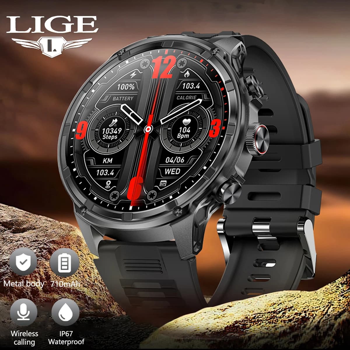 LIGE Nuovo Astuto Della Vigilanza Degli Uomini 710mAh Batteria di Sport Fitness Orologio Da Uomo Chiamata Bluetooth Monitoraggio Della Salute Degli Uomini Smartwatch Per Android ios