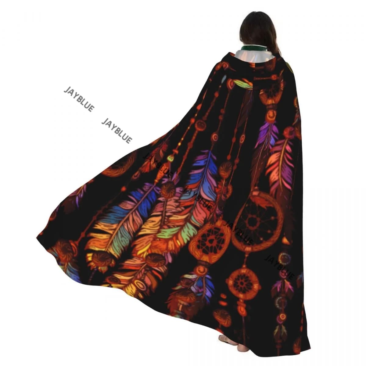 Long Cape Cloak Dream Catcher Tribal Boho Pattern Hooded Cloak Coat Autumn Hoodies