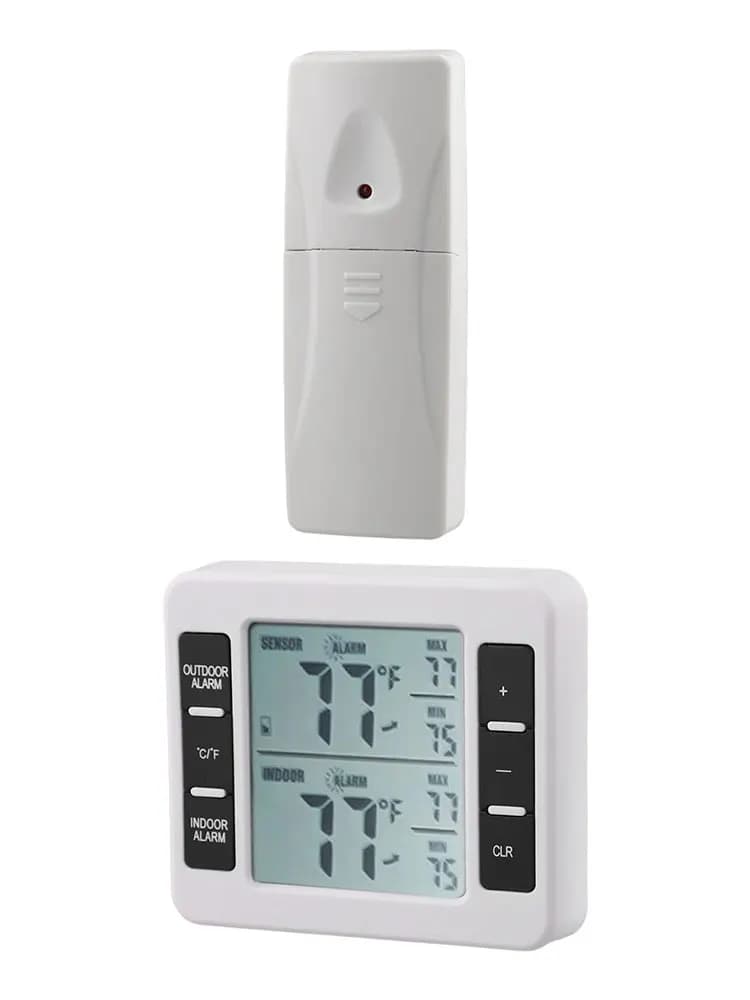Termometro Wireless per Interni ed Esterni con Display LCD Digitale e Allarme Sonoro, Supporta 1-2 Sensori per Frigorifero e Casa