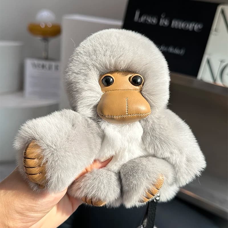 14CM Lucky Little Monkey Cute Rex Rabbit Hair braccio lungo Monkey Car portachiavi ciondolo Cute pompon peluche Doll Bookbag ciondolo regalo