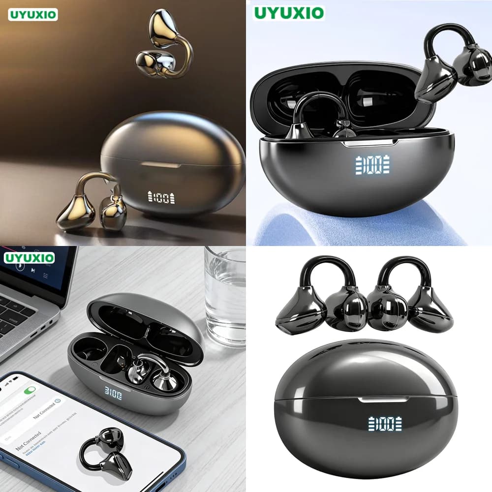 Auricolari Wireless UYUXIO Clip-on BT 5.4 con Chiamate Nitide, Lunga Durata della Batteria, Stereo HiFi, OWS, IP7 per Viaggi e Sport
