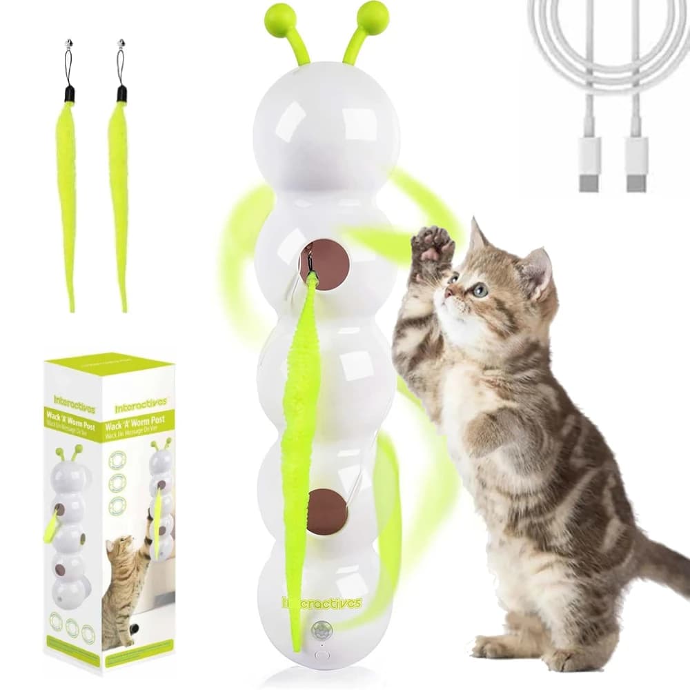 Giocattolo interattivo con piume di gatto Teaser automatico a coda soffice con sensore di movimento USB ricaricabile con ventosa per gatti da interno