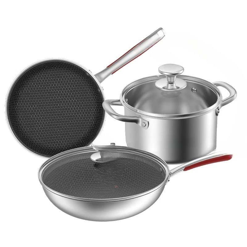 frying pan three piece pot set, full set of household kitchen cooking non stick pan