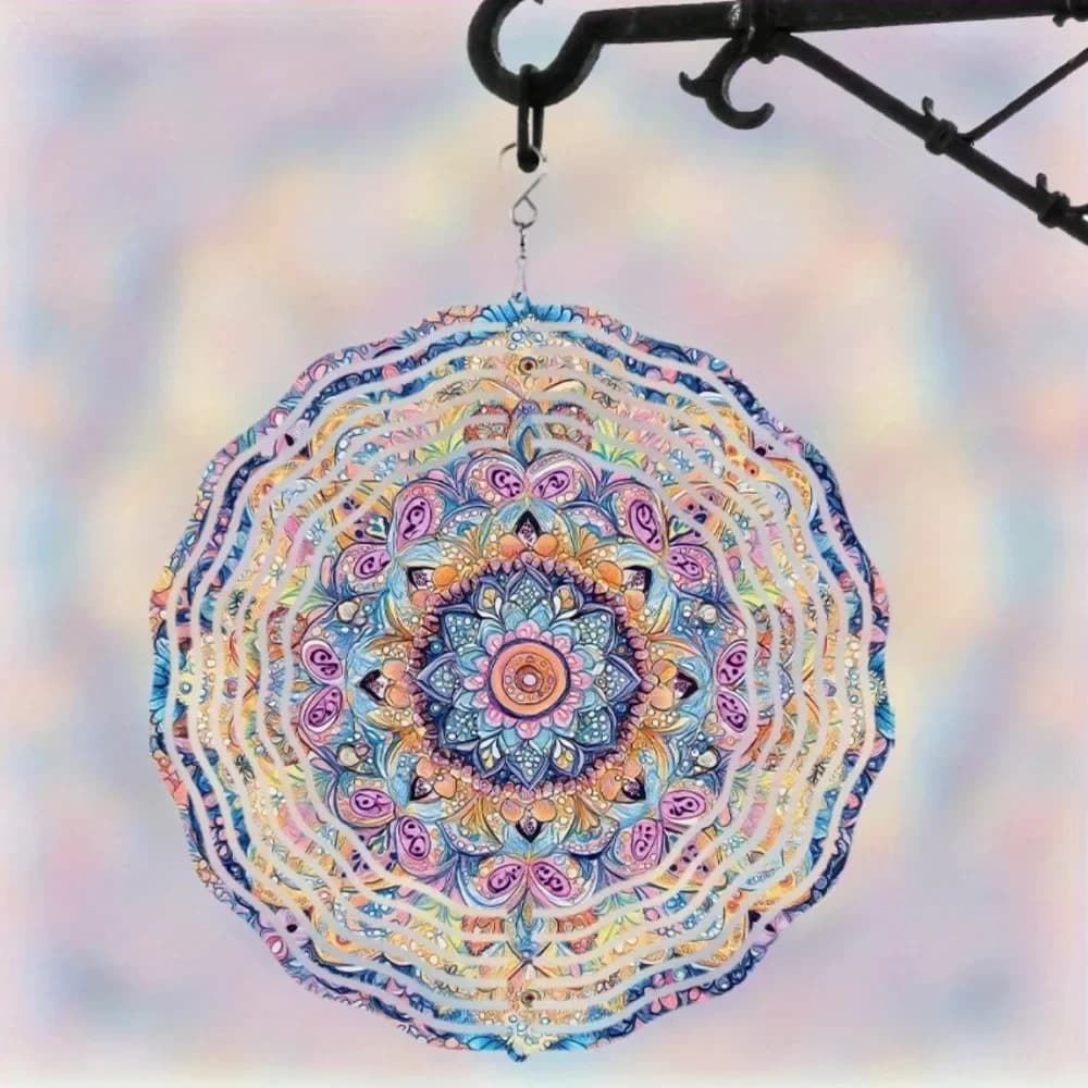 HELLOYOUNG Wind Chime Outdoor, 2D Mandala Metal Wind Chime for Garden Decor, Vibrant Kinetic Art Hanging Windchime