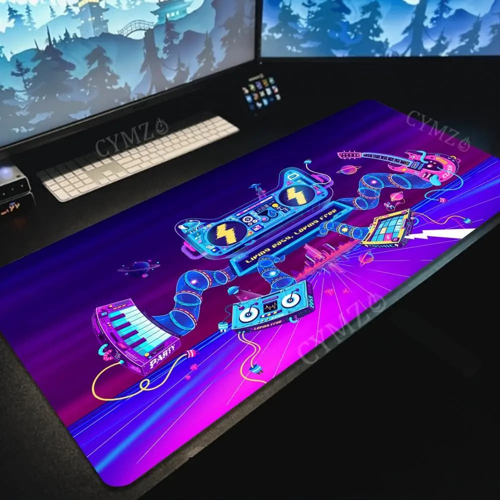 Cyber DJ giradischi grande tappetino per mouse DJ Cat design creativo tappetino da scrivania tappetino da gioco antiscivolo bordo cucito accessori da scrivania tappetino per mouse