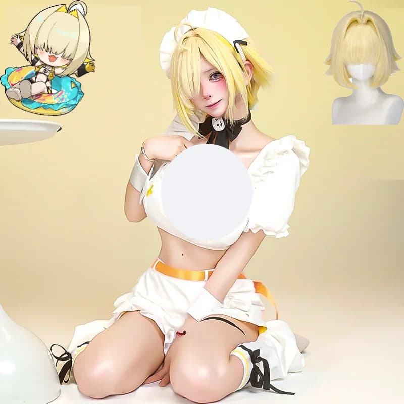 Set Costume Cosplay NIKKE Elegg con Parrucca, Top Corto e Gonna Sexy da Cameriera con Frange e Benda per gli Occhi, Perfetto per Feste di Halloween