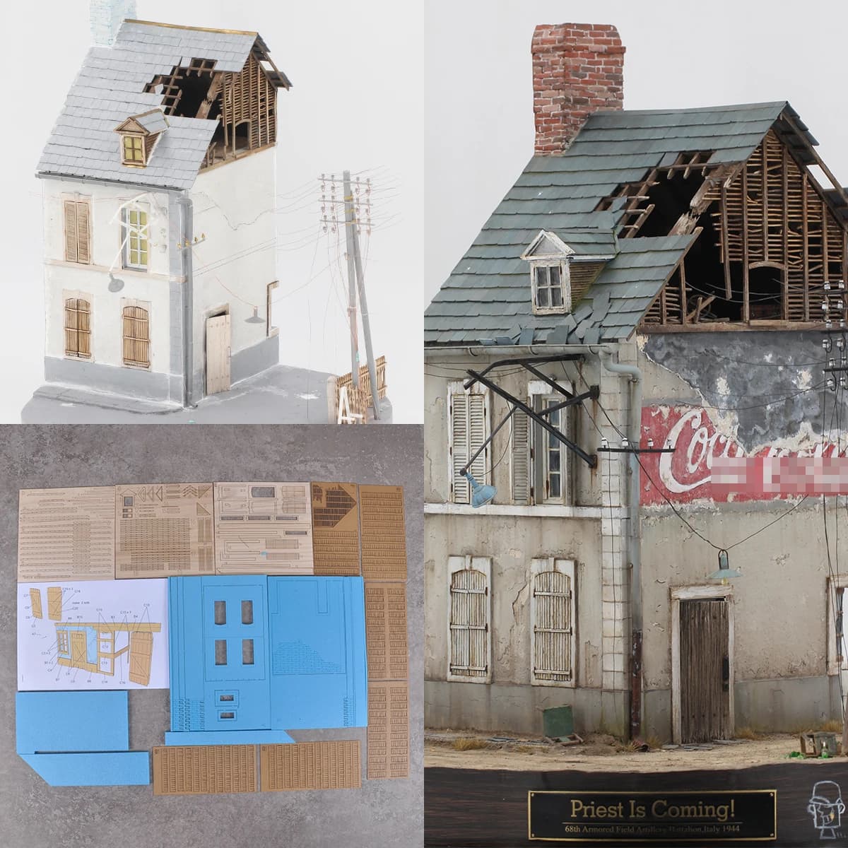 Modellino Architettonico da Assemblare, Tavolo di Sabbia per Modellismo, Modello di Edificio in Mattoni e Cemento, Diorama di Villa, Kit Modellino in Scala 1/35