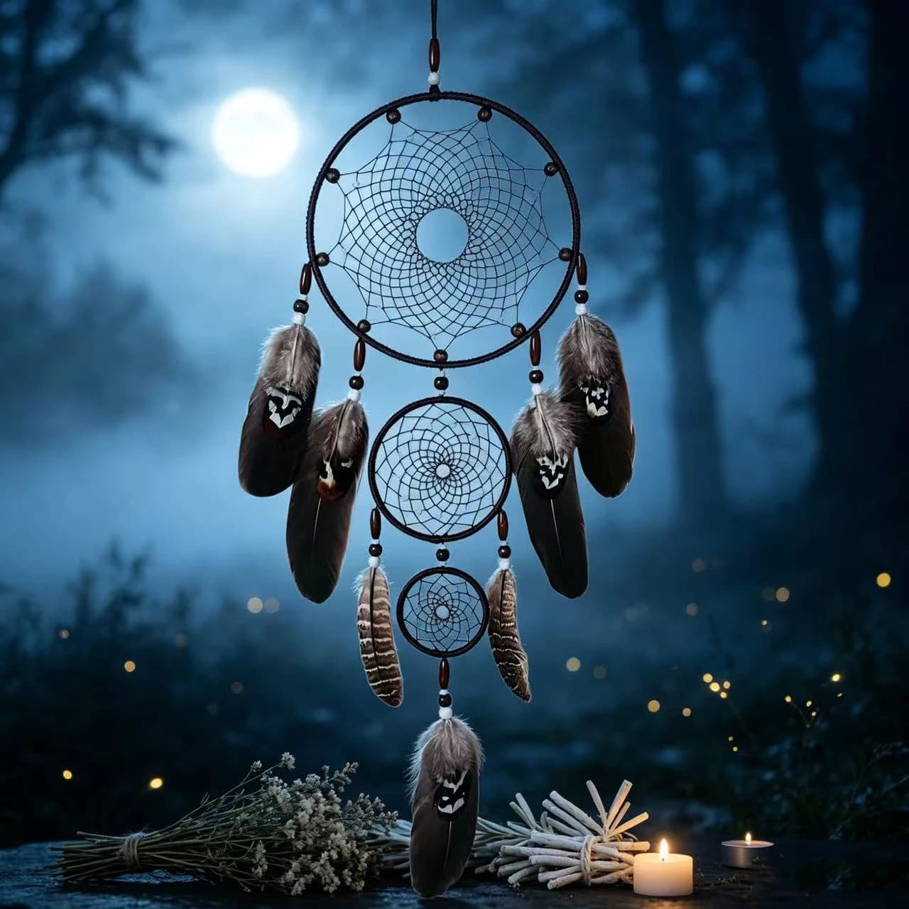 Handmade Eagle Pattern Multi-Ring Dream Catcher Feather Wind Chimes Wall Hanging Ornaments Dreamcatcher Gift Home Crafts Decor