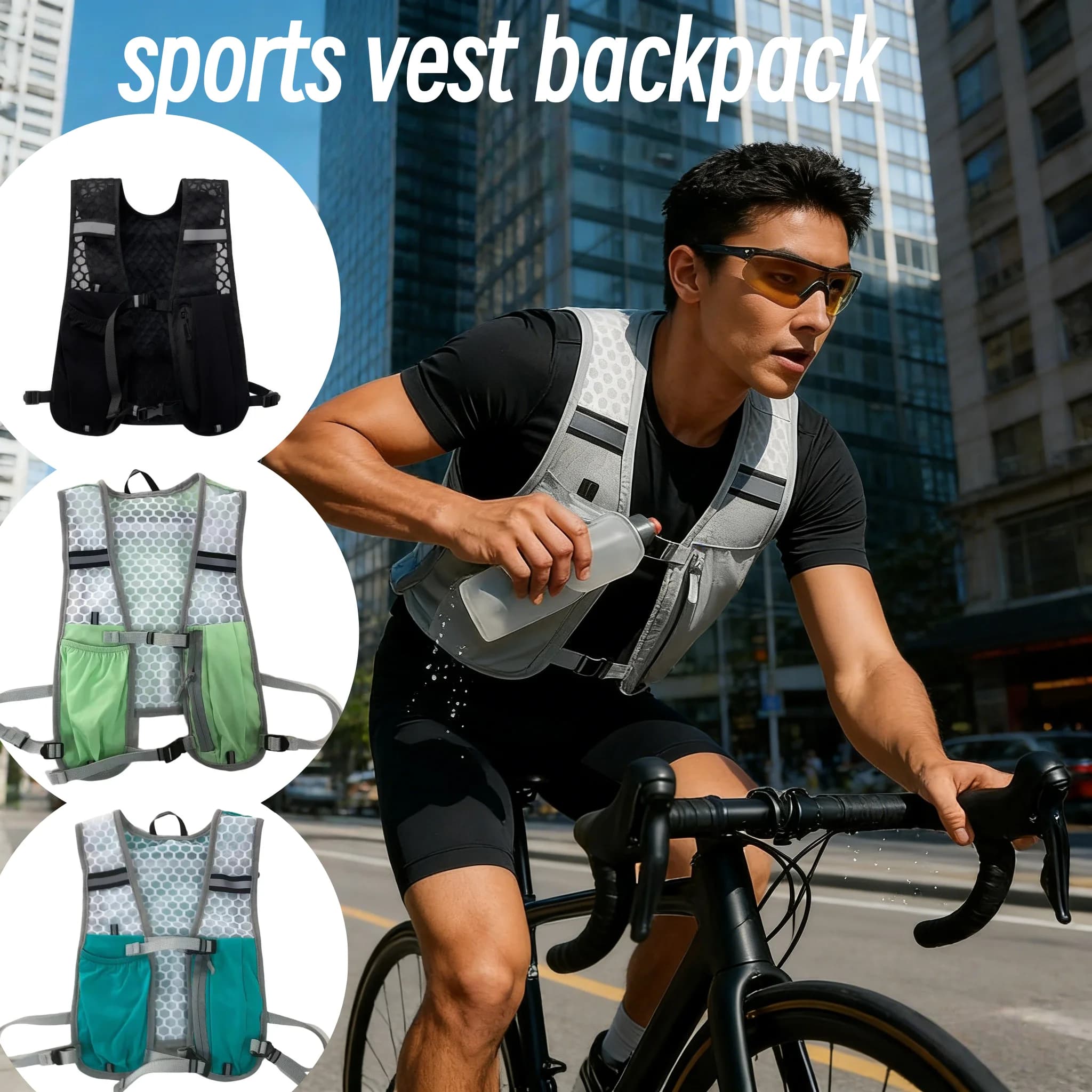 Lightweight Cycling and Sport Running Vest, Reflective Hydrating Waist with Pocket Phone, Outdoor Equipment