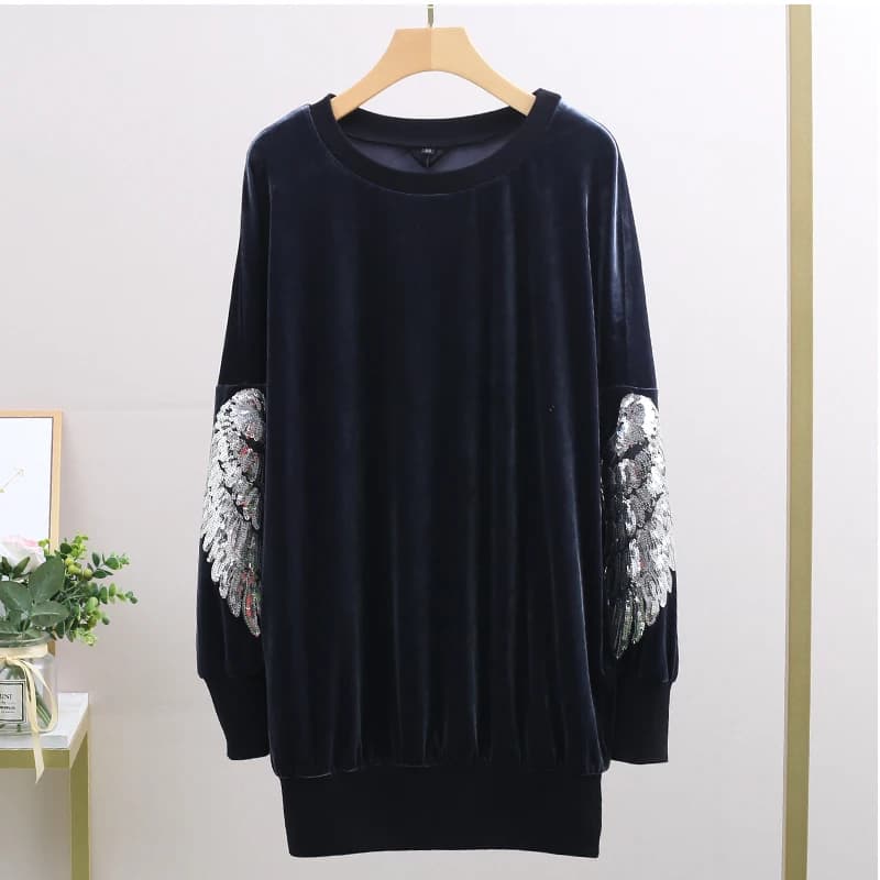 Spring New Women's round Neck Casual Gold Velvet Sequin Long Sleeve Hoodie Loose Fit Street Style Polyester Spandex Blend