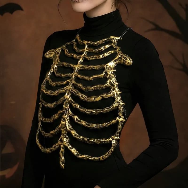 Gothic Skeleton Rib Cage Chest Armor PU Foam Ribcage Corset Body Harness Hollow Skeleton for Halloween Cosplay Festivals