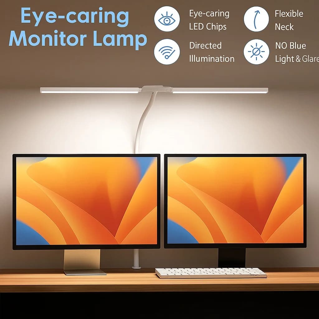 Lampada da Scrivania a LED con Doppia Testa Singola, Dimmerabile, per Computer, Monitor, Architetti, Ufficio e Lettura