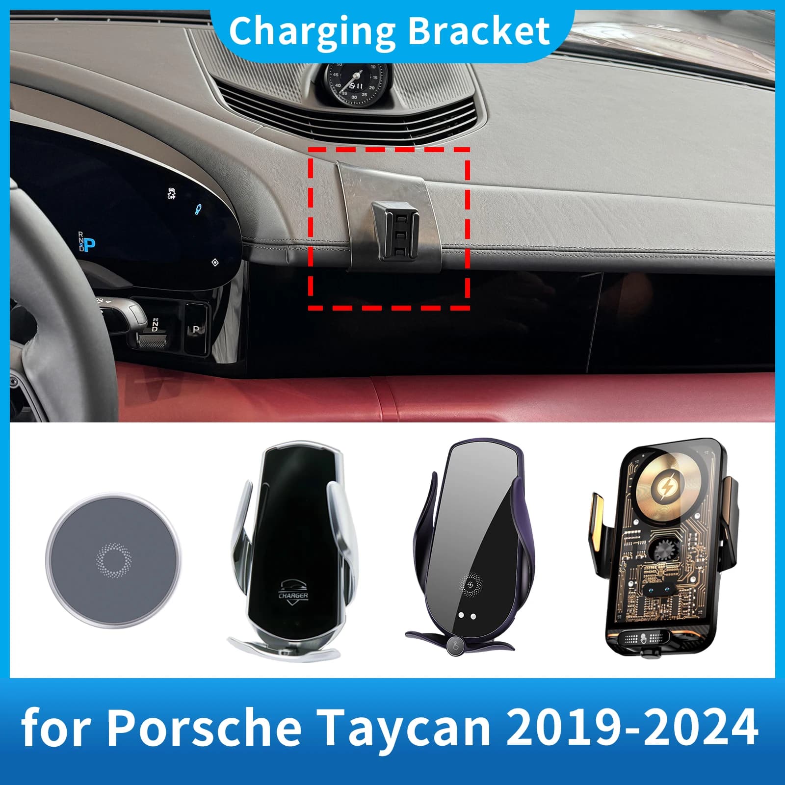 Misura per Porsche Taycan 2019-2024 Accessori di ricarica Supporto per telefono cellulare per auto Staffa GPS Supporto di navigazione Auto