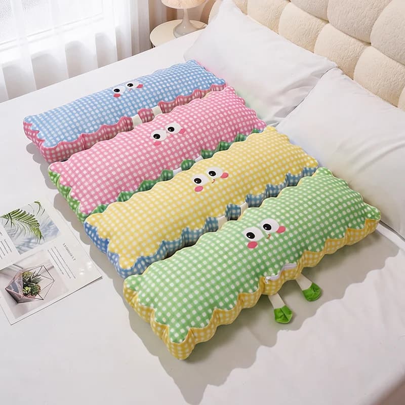 Double Sided Gingham Long Body Pillow 4 Colors Wavy Edge Cover Side Sleeping Leg Cushion Bedroom Sofa Decor Gifts.