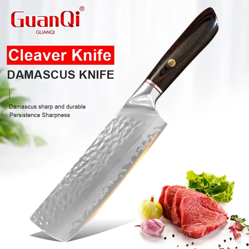 Damascus Steel Kitchen Knife, Sharpened for Meat, Fruit and Vegetables, Chef Knife for Domestic Use