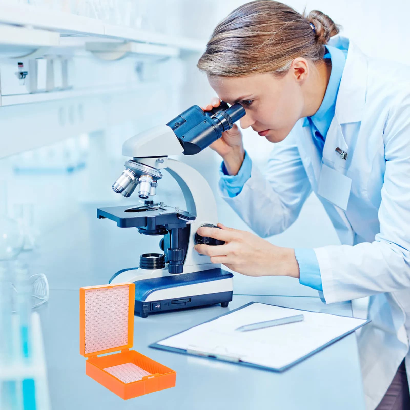 Supporto per vetrini da microscopio compatto in ABS per laboratorio, aula e forniture per la ricerca scientifica