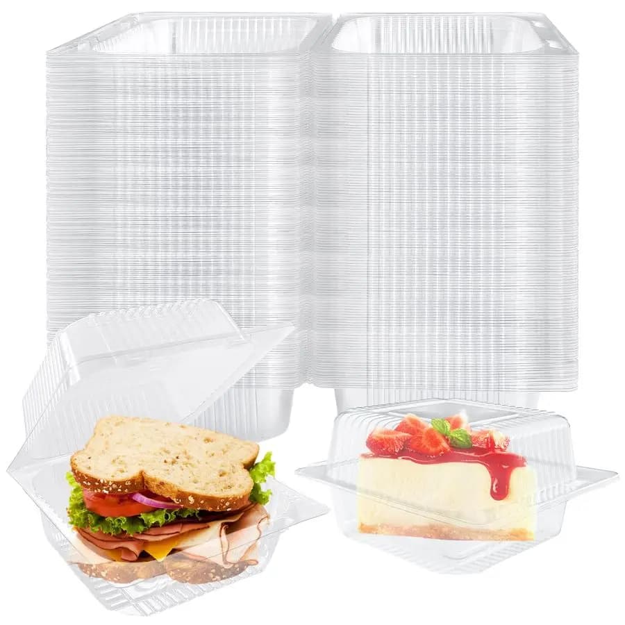 Transparent Plastic Containers for Take, Square Trays with Cover, Disposable Boxes Elegant for Foods with Cake Covers, Dessert