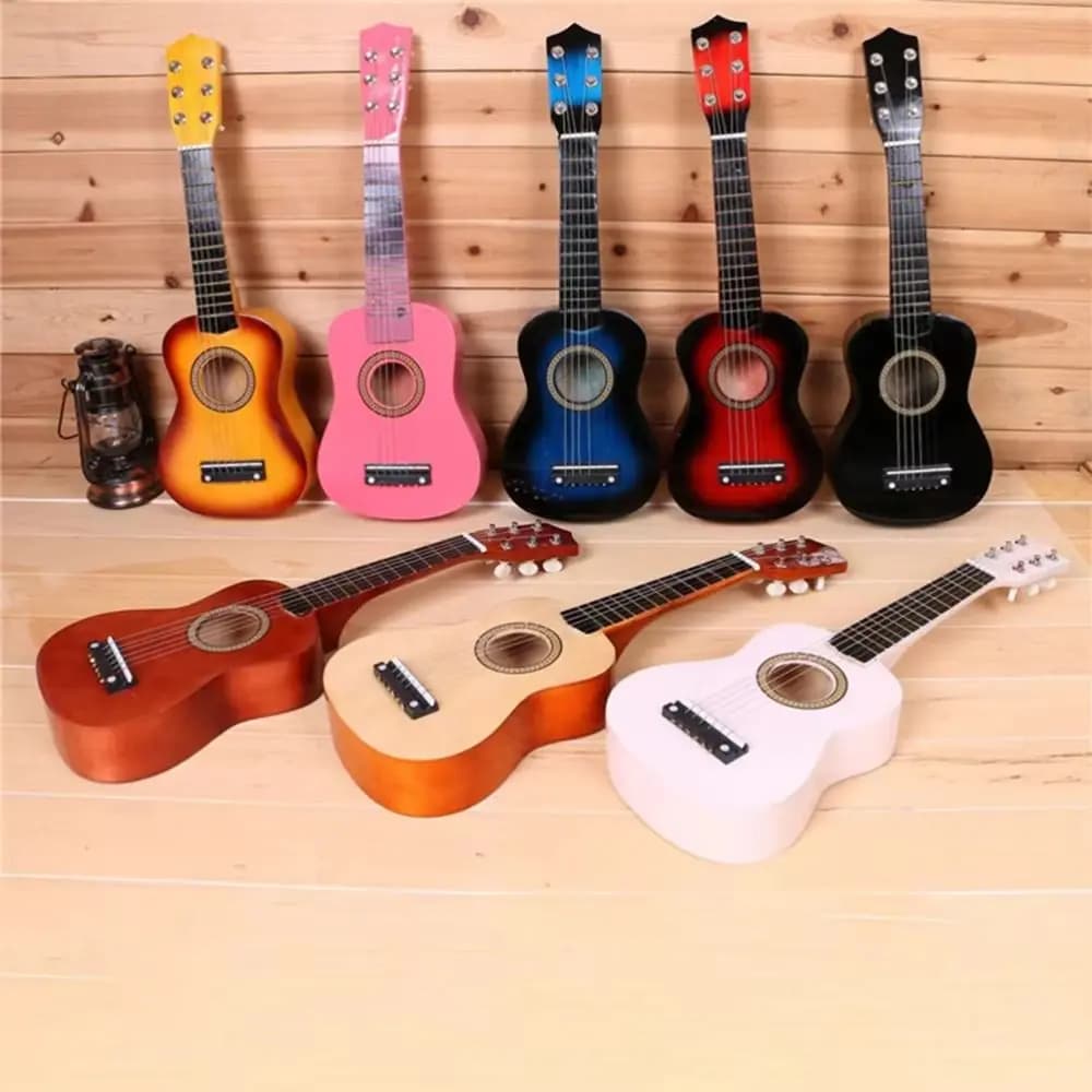 Chitarra per bambini in legno massello Strumento classico multicolore per bambini Giocattolo per strumenti musicali da 21 pollici di alta qualità del suono