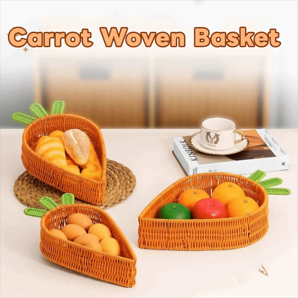 Cesto Intrecciato a Mano a Forma di Carota, Robusto Organizzatore per Dispensa, Contenitore Multifunzionale Ventilato per Frutta Secca