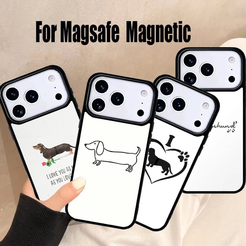 Cover per iPhone con design Bassotto (Sausage Dog) per iPhone 17 Air 16e 15 14 13 12 11 Pro Max Plus, Cover Magnetica Wireless Magsafe