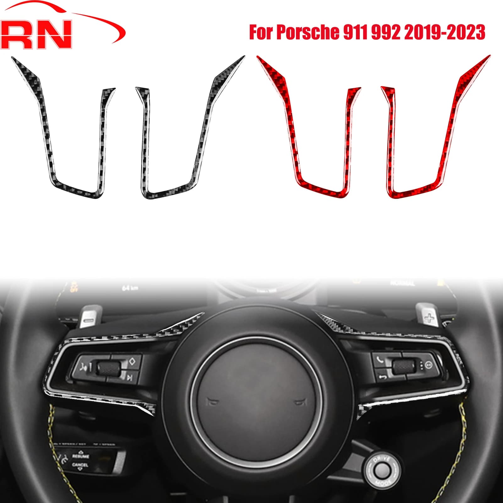 Per Porsche 911 992 2019-2023 Cornice Modificata in Fibra di Carbonio per Pulsanti del Volante, Accessori Interni, Adesivo Nero Lucido