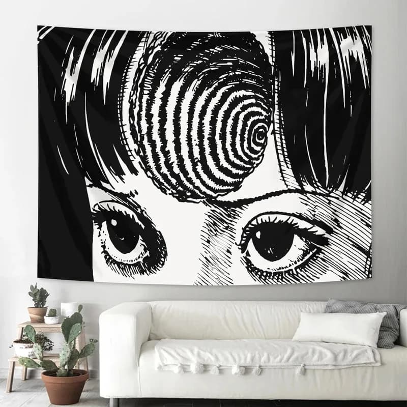 VIKAMA Junji Ito Uzumaki Tapestry in bianco e nero, decorazione da parete horror manga per camera da letto, soggiorno, dormitorio, estetica anime