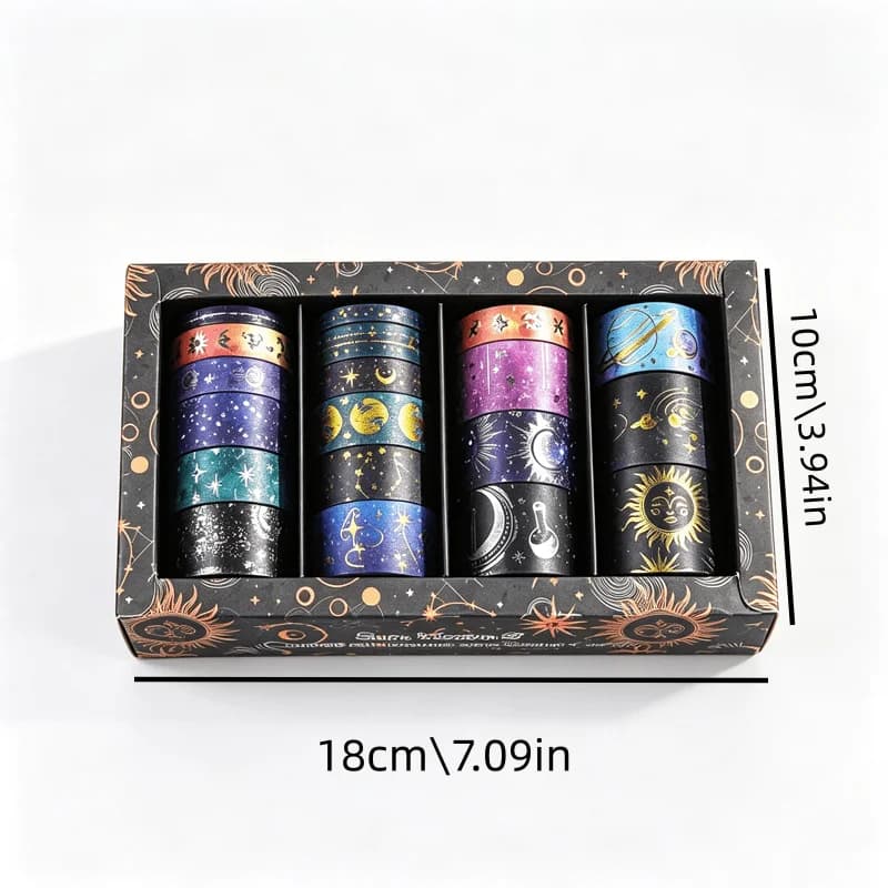 1 box of 19 rolls Starry Sky Milky Way Bronzing Washi Tape Set, Dreamy Decorative Tape for Journaling Scrapbooking DIY Crafts