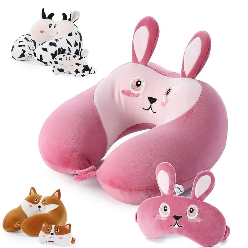 Cuscino per il collo da viaggio Cuscini carini con maschera per gli occhi per dormire Cuscino in memory foam per animali a forma di U Supporto per il collo per auto con voli lunghi