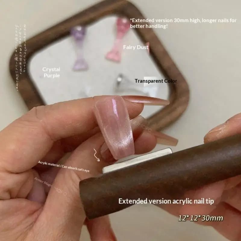Supporto per unghie finte in acrilico, magnetico effetto occhio di gatto, per pratica e allenamento nail art, riutilizzabile, strumento per esposizione di unghie finte press-on.