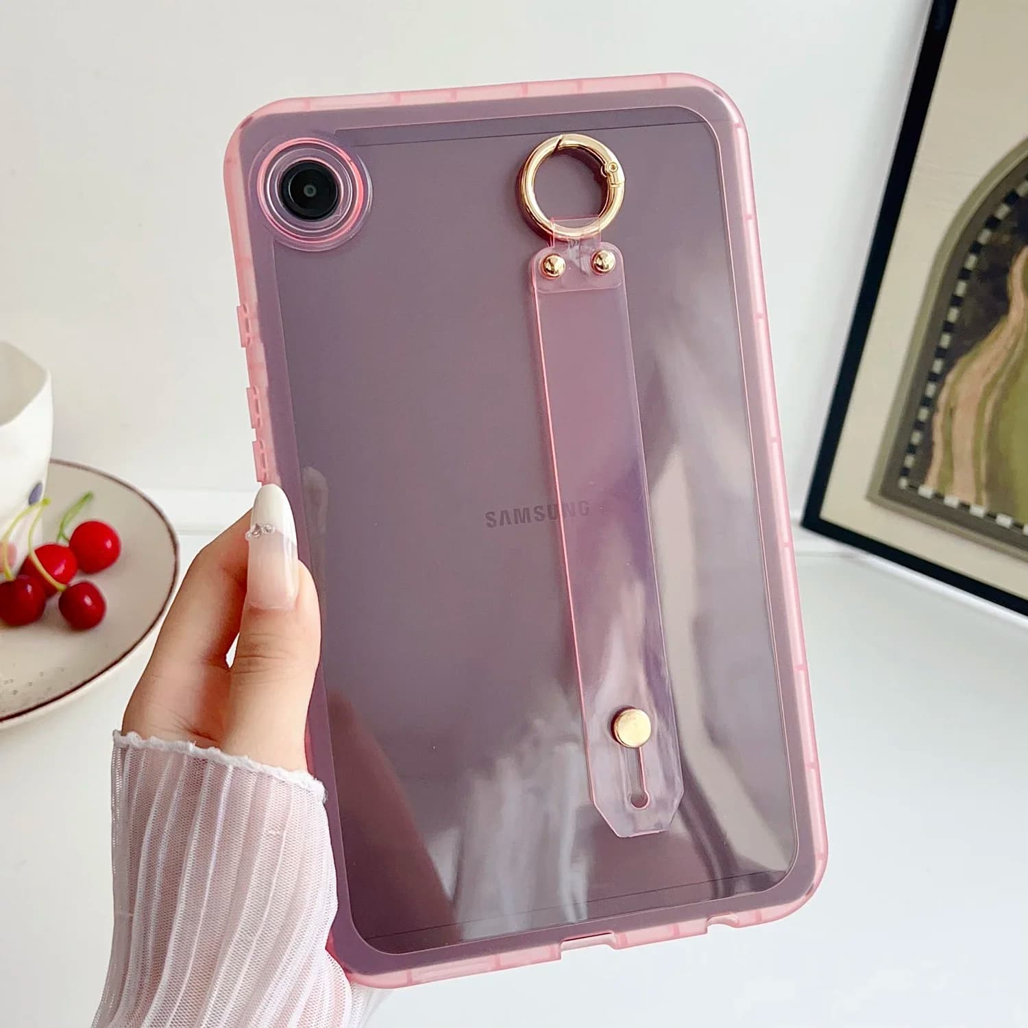 with strap for Samsung Tab Case S9 S8 S7 A9 Plus A8 A7 S6 Lite Transparent Soft Silicone Case