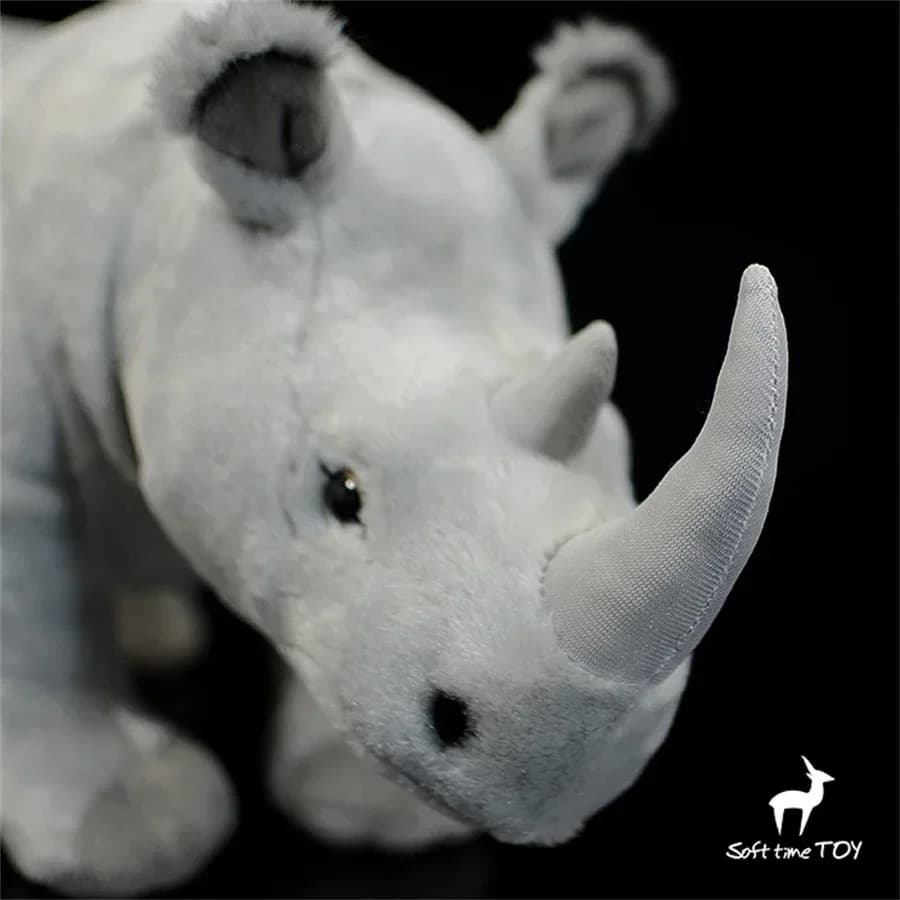 Peluche Rinoceronte Realistico Bianco, Giocattolo Morbido a Forma di Rinoceronte, Bambola di Peluche Realistica, Regalo per Bambini e Collezionisti di Fauna Selvatica