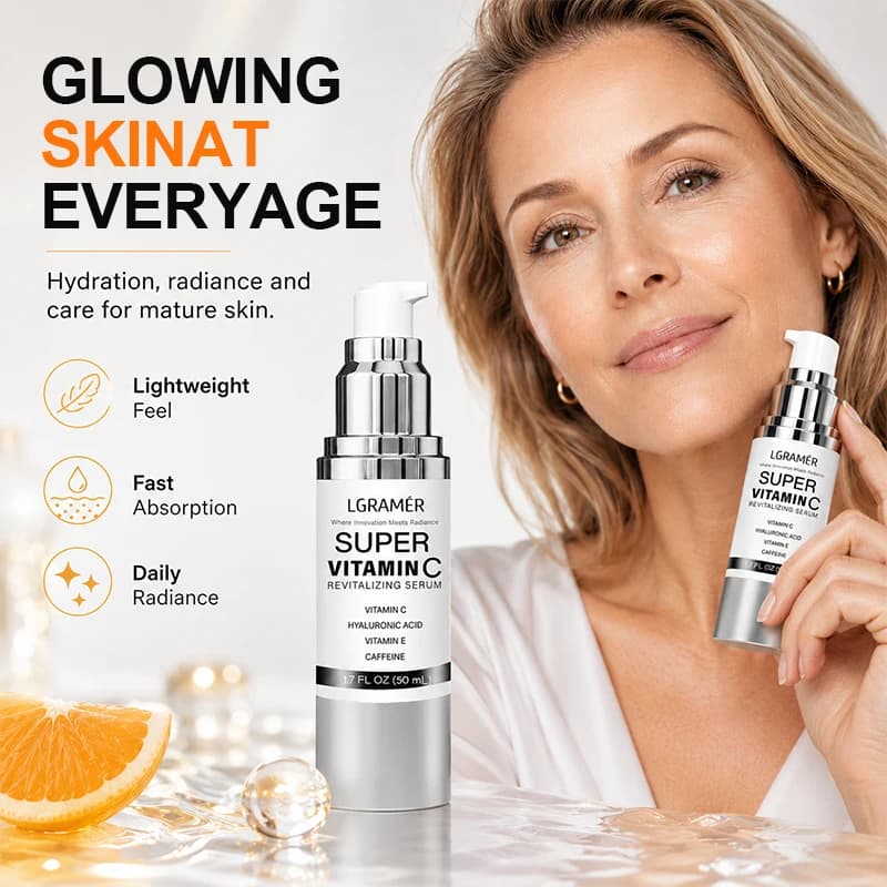 Super Vitamin C Facial Revitalizing Serum for Mature Aging Skin,Hyaluronic Deep Hydration Radiant Brightening Serum Fade Spots