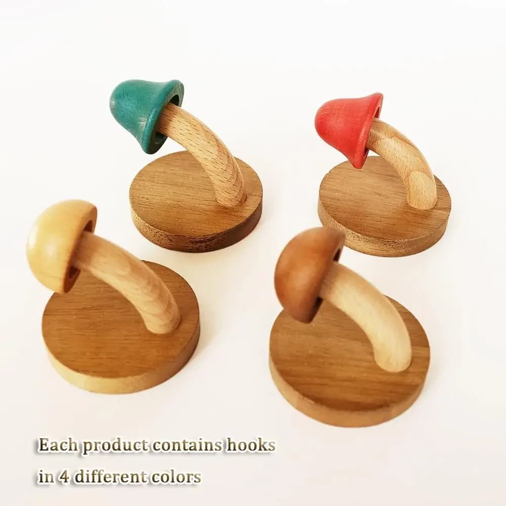 Ganci appendiabiti a fungo in legno da 4 pezzi, portasciugamani da parete, legno massello, colorati, set di ganci con viti (4 ganci e 8 viti)