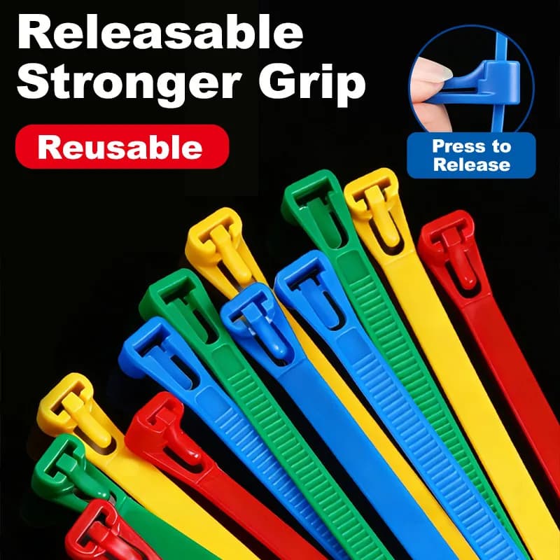 50Pcs Detachable Nylon Cable Ties Reusable Adjustable Cord Organizer 4.8x200mm PA66 Flameproof Wire Binding Strap