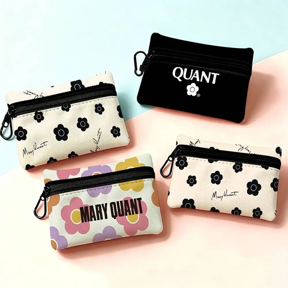 Fashion M-Mary-Q-Quants Portable Oxford Cloth Coin Purse Alloy Carabiner Hook Small Zipper Pouch For Backpack Belt Daily