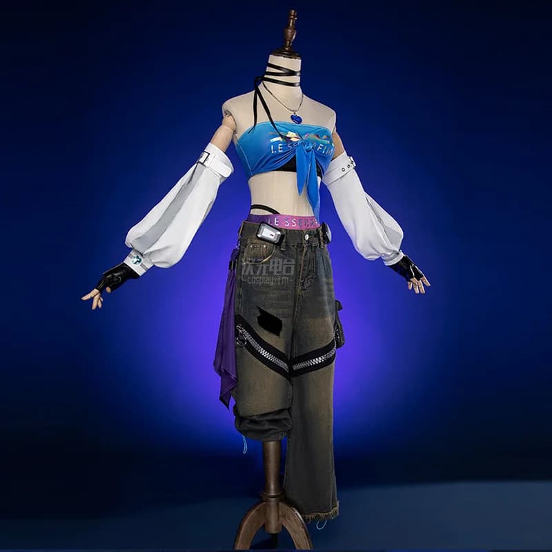 Gioco Overwatch D.va Song Hana Costumi Cosplay Donna Jeans sexy Guanti senza spalline Collana Abito Abiti da festa di carnevale di Halloween