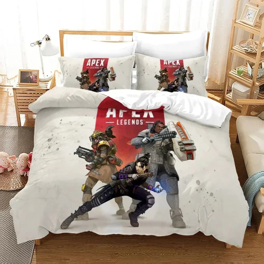 Set di biancheria da letto APEX Legends, set di biancheria da letto per letto singolo, matrimoniale, queen size, king size, set di biancheria da letto per adulti e bambini, set copripiumino con stampa 3D 012