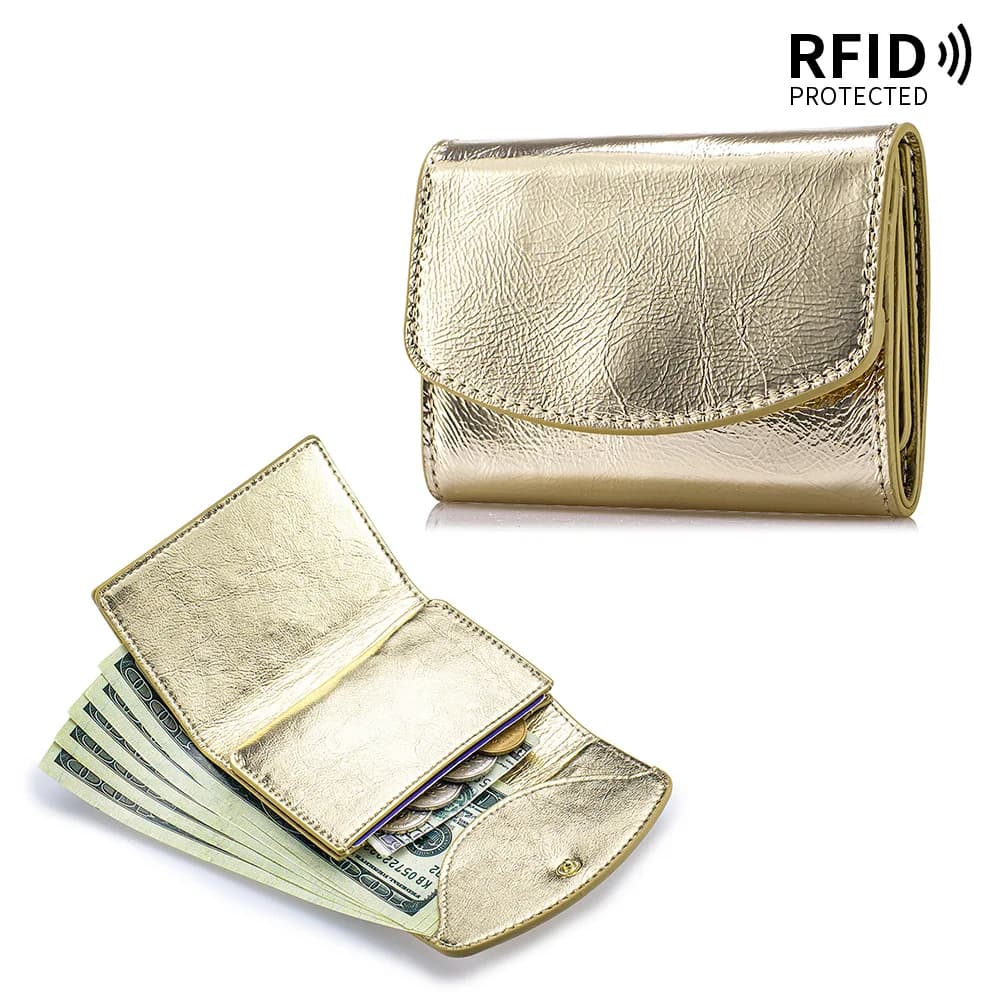 Mini portafoglio RFID in vera pelle porta carte di credito borsa da donna pochette corta in pelle di mucca