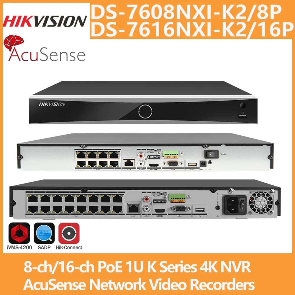 Hikvision NVR 4K 8-CH DS-7608NXI-K2/8P 16-CH DS-7616NXI-K2/16P con 8/16 porte POE e riconoscimento facciale AcuSense