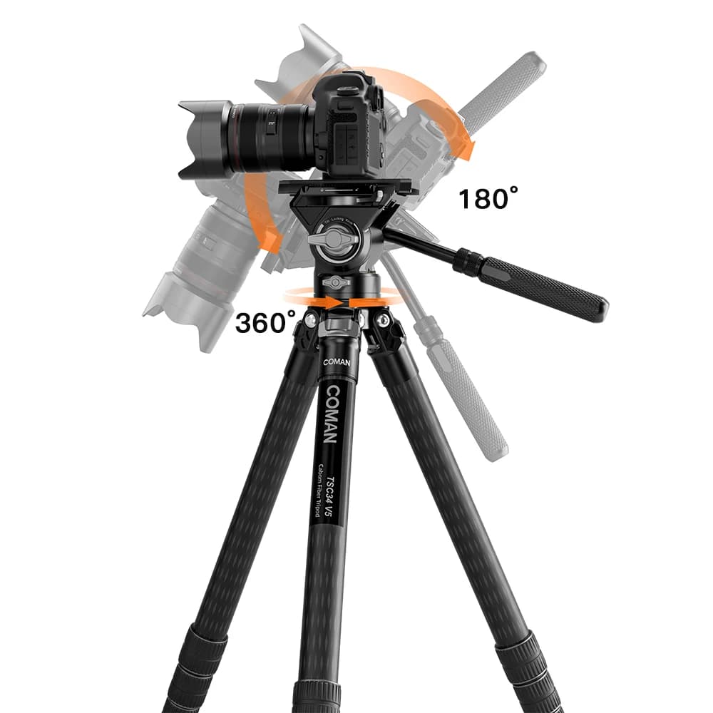 Treppiede da viaggio leggero TSC34V5 con sistema a sgancio rapido con un clic Testa Q6 per fotocamera DSLR Video Treppiede in fibra di carbonio