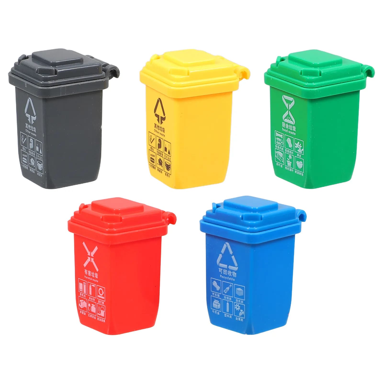 5Pcs Sorting Trash Cans for Children Educational Recycling Activity Miniature Desktop Decor Home Tabletop Scene Accessory Set