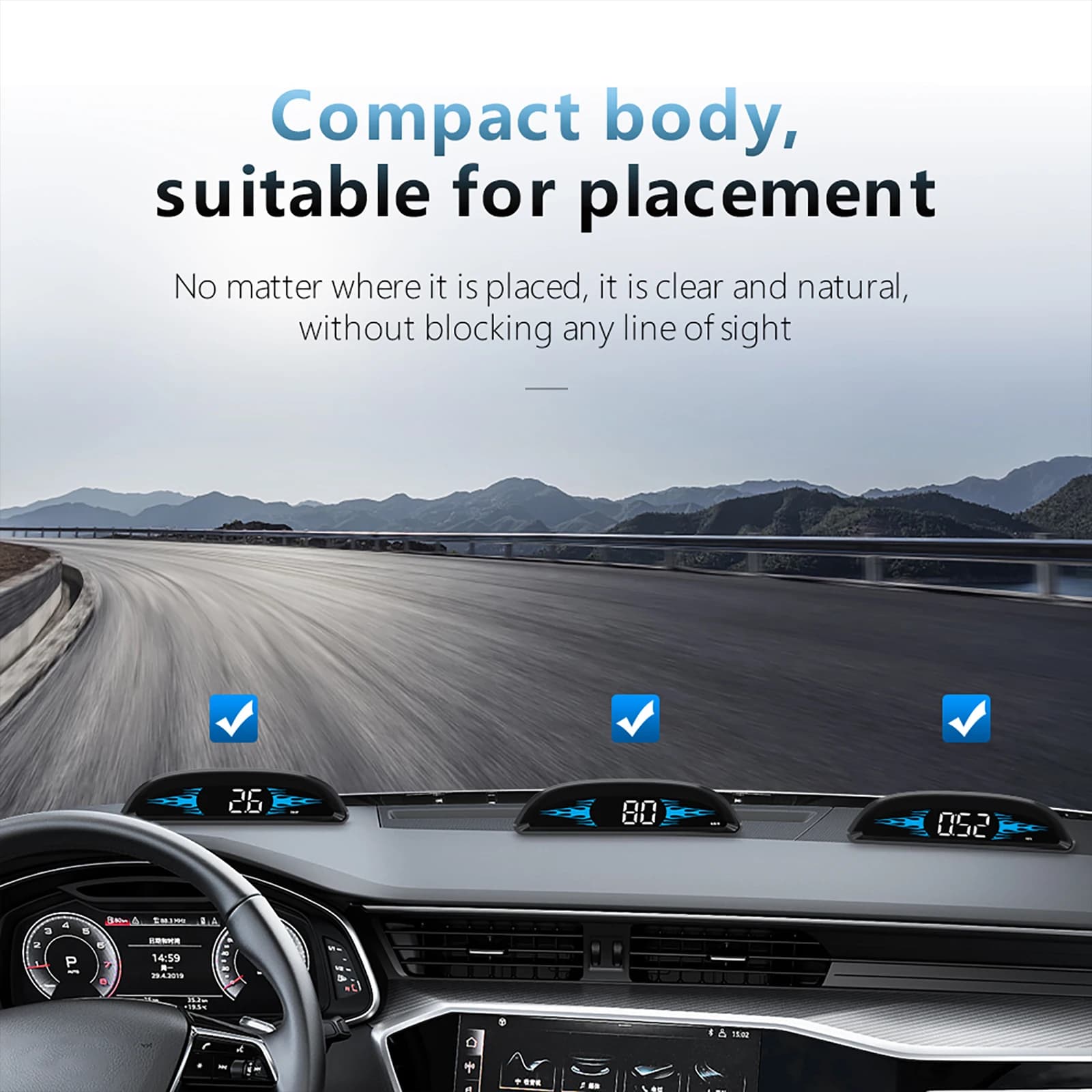 QJ B2 Auto HUD OBD2 Display Digitale per Auto, Tachimetro Intelligente Multifunzione, Proiettore Schermo, Temperatura Acqua, RPM, Allarme di Sicurezza