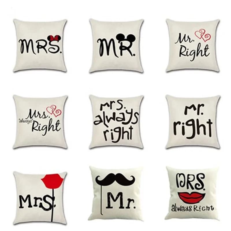 Mr Right and Mrs Always Right pillow sheet, decorative pillowcase for the house, for couples, lovers, wedding gifts and Valentine's Day