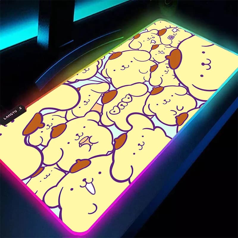 Tappetino per mouse da gioco a LED grande per computer Pompompurin 90x40cm RGB, tappetino da scrivania, tappeto per PC, tastiera, accessori XXL per gamer con retroilluminazione
