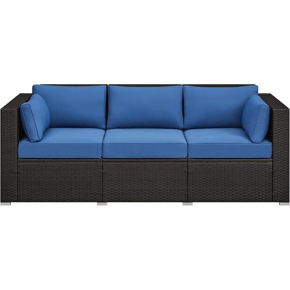 Divano da Esterno in Vimini a 3 Posti con Cuscini, Cuscini Decorativi e Copertura, Seduta Profonda con Schienale Alto, Adatto per Terrazza/Portico/Balcone/Giardino