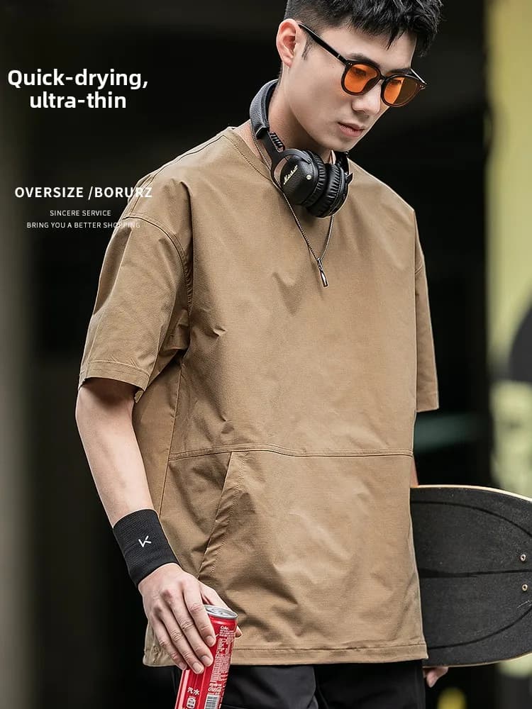 Men's Summer T-shirt in Sleeves Court Sottile in Silk Ice Fast Drying, Plus Sizes, Crew Neck, Top Sporty, Maglia Casual Larga di Lavoro