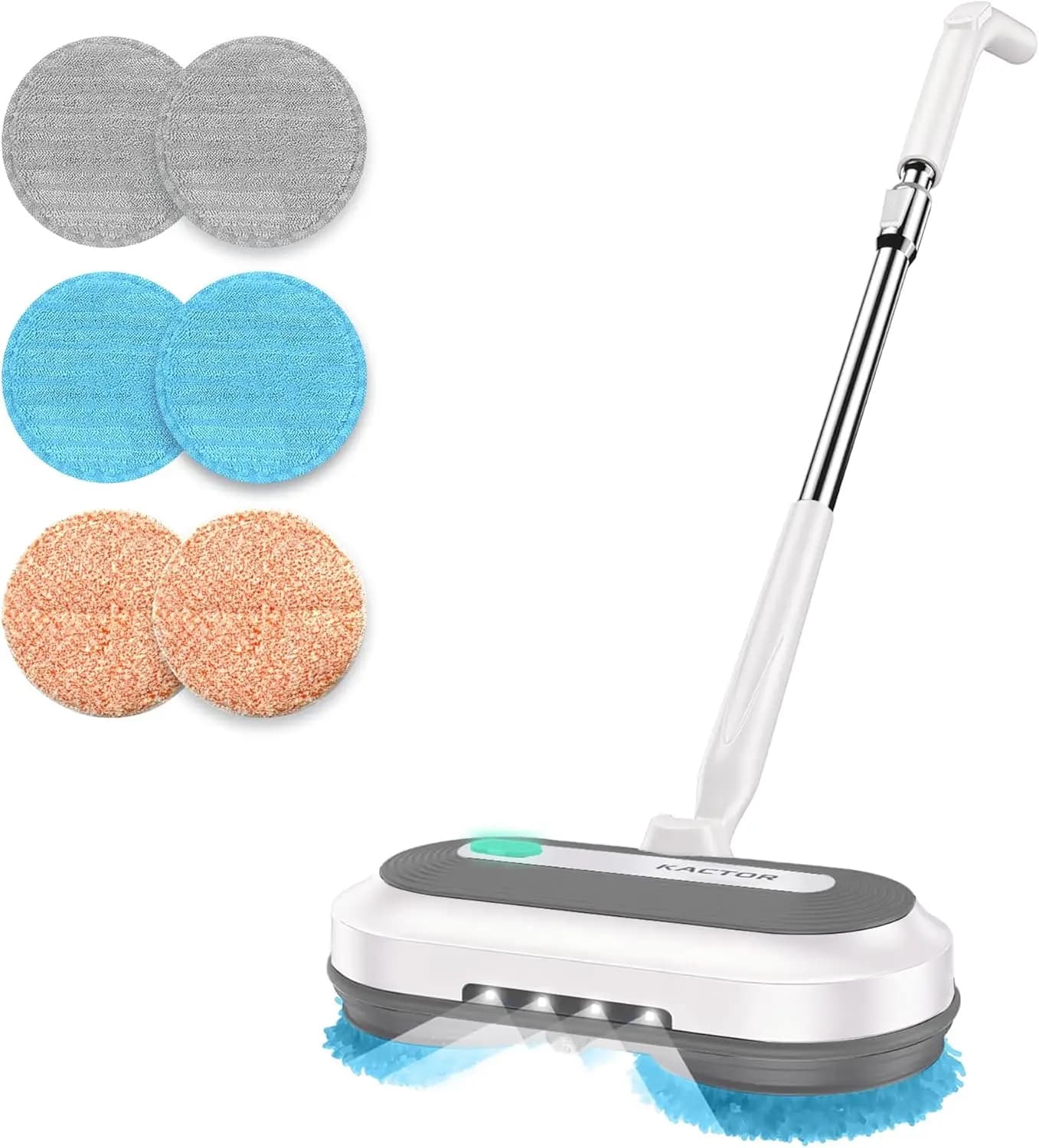Mop Elettrico Senza Fili con Spruzzatore d'Acqua, Luce LED, 50 Minuti di Autonomia, Regolabile per Pulizia Multiuso Domestica